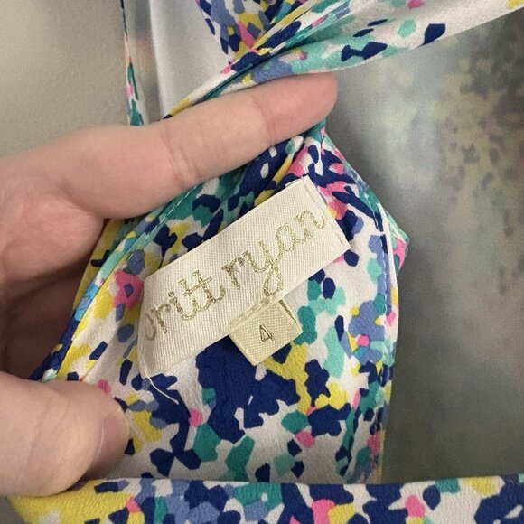 Britt Ryan Womn 4 Colorful Confetti Print Silk Sleeveless Criss Cross Back Dress - Picture 9 of 11